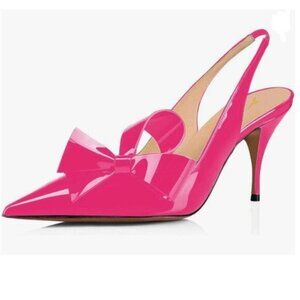 YDN Hot Pink Stiletto Heel Pumps Bow Pointed Toe Slingback Sandals Dress Shoes